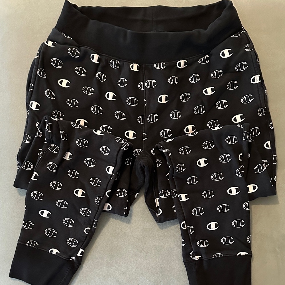 Champion Black and White Logo Print Joggers Mens XL